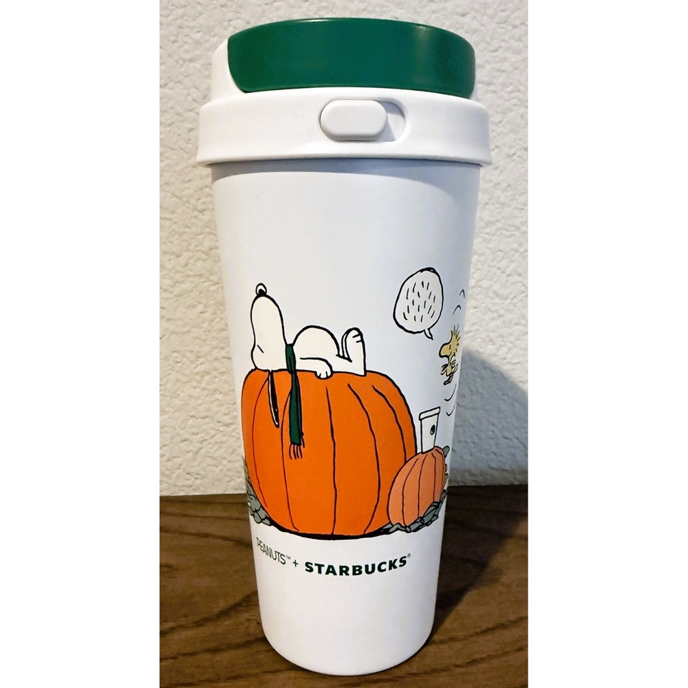 Starbucks x Peanuts Snoopy Pumpkin Travel Tumbler Cup w/ Lid White PSL NEW